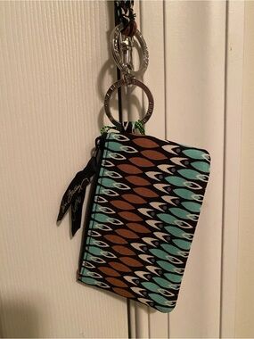 Vera bradley Zip Wristlet in Teal, Brown wallet lanyard like new